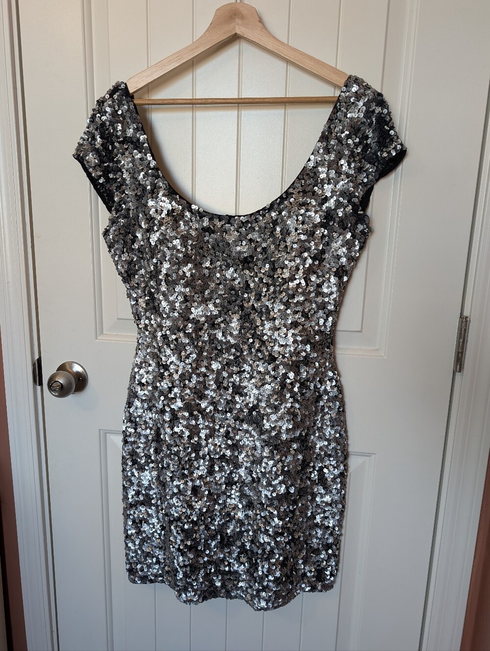 Y2K Scala Silk and Sequin Mini Dress W12 Silver/Black
